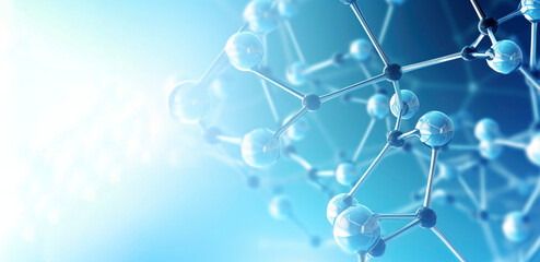Banner abstract molecules background. Realistic molecule or atom structure