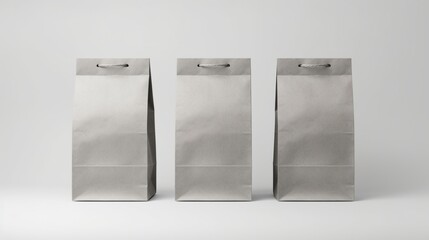 an isolated grey paper bag mockup on a pristine white surface, highlighting the simplicity and elegance of this versatile packaging design.
