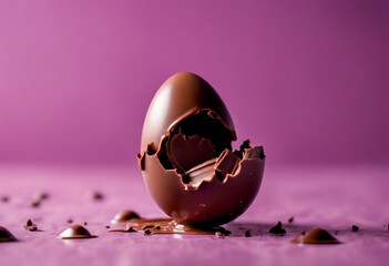 Delizioso Disastro- Uovo di Cioccolato al Latte Rotto su Sfondo Malva