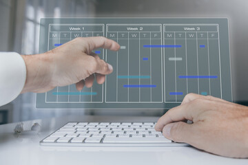 Business analyst make report and metrics connected to database. Project management system concept.
