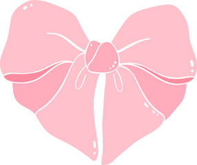 Coquette Aesthetic Bow pink in heart shape flat illustration