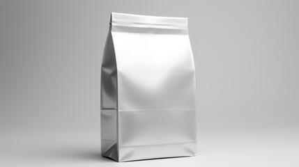 an isolated silver paper bag mockup on a pristine white surface, highlighting the metallic sheen and modern design of this attention-grabbing packaging.