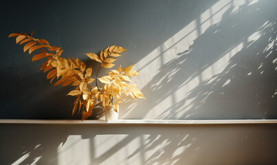 A plant near the wall on which light falls from the window.