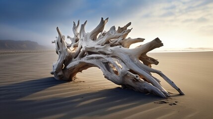 driftwood, washed ashore and bleached by the sun, portraying its weathered and natural texture, embodying the beauty of the ocean. - obrazy, fototapety, plakaty