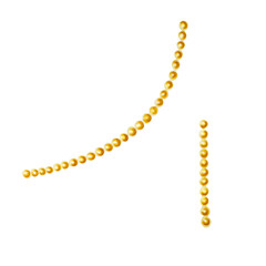 Watercolor hanging golden beads illustration isolated on white background. Marker hand drawn chain of realistic glossy metal balls hangs arbitrarily. Element for designers, prints, postcards, wrappi