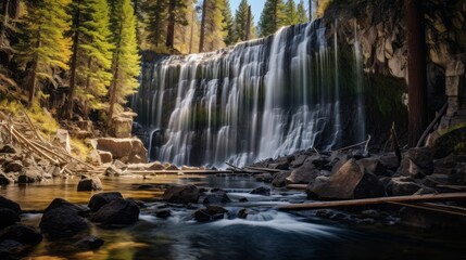 Captivating cascade: scenic view of ramona falls surrounded by lush forest in oregon wilderness - nature photography for licensing
