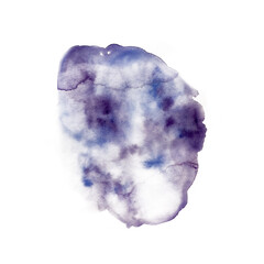 Watercolor abstract blue and purple splash illustration isolated on white background. Hand drawn holiday Texture of night, clouds, water, sea. Satin texture of snow storm cold wind frost winter For de