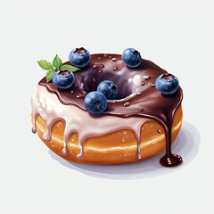 Fototapeta premium Blue and brown donut with a black berry on transparent background created with Generative Ai