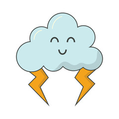 Weather cartoon characters set. Cute kawaii style emoticons sun and clouds, rain or snow, lightning, moon, star, rainbow. Meteorological signs with faces. Funny symbols forecast weather. Vector