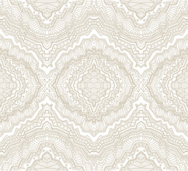 Seamless pattern, beige gold ikat print from geometrical ornaments on a white background