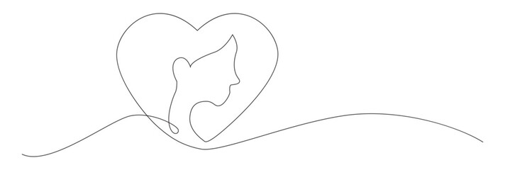 woman in a heart shape one continuous line. ladies with love art line.
