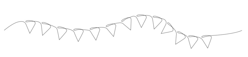 bunting flag outline. line art of hanging flag for banner, poster, greeting card, frame border, one continuous line. - obrazy, fototapety, plakaty