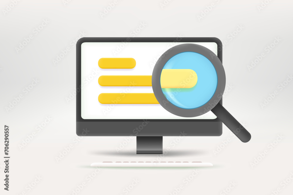 Aufkleber business analytics comcept with magnifier. 3d vector illustration