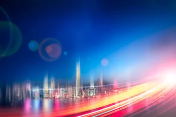 Photo sur Aluminium Autoroute dans la nuit Abstract motion speed effect city background