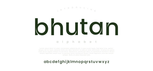 Bhutan Modern minimal abstract alphabet fonts. Typography technology, electronic, movie, digital, music, future, logo creative font. vector illustration - obrazy, fototapety, plakaty