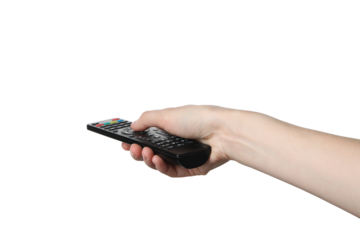 PNG,female hand holding a remote control, isolated on white background