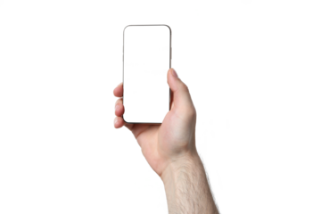 PNG,a man is holding a smartphone, isolated on white background