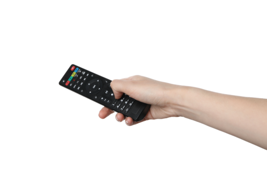 PNG,female hand holding a remote control, isolated on white background