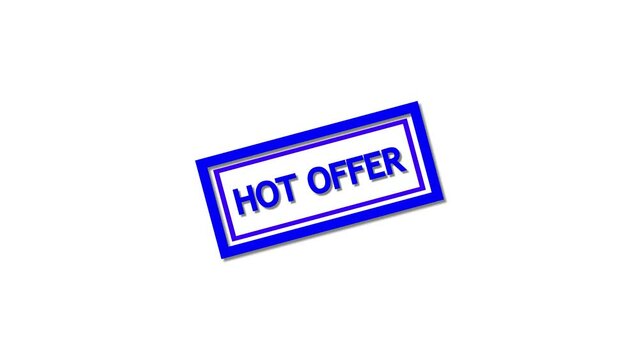 Blue HOT OFFER stamp animated on a white background.