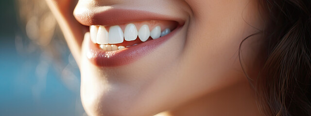 Fototapeta premium Close-Up of Womans Beaming Smile With Perfect White Teeth