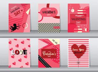 Set of Valentine's day card on retro pattern design,love,cute vector,Vector illustrations. - 706292399