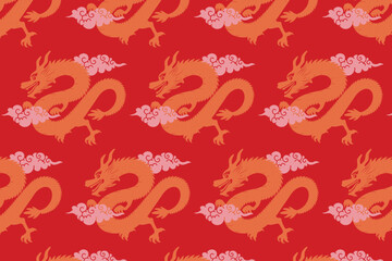 Seamless Chinese Dragon with clouds Pattern.
