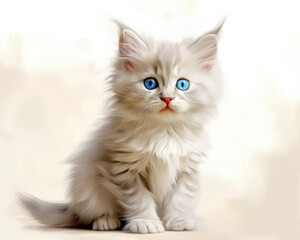 White Kitten With Blue Eyes Sitting Down