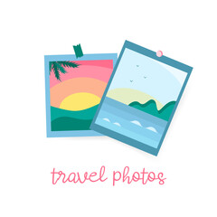 Travel photos. Photo cards as a souvenir. Instant Photo. Flat style illustration