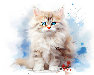 Painting of a Cat With Blue Eyes, Serene and Captivating Artwork of a Feline With Striking Eyes