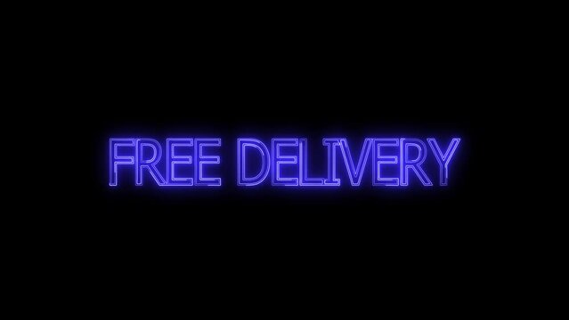 Neon sign with the words Free Delivery glowing in blue animated on a black background.