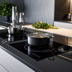 A Sleek, Modern, Dark Kitchen Cooktop Stove 
