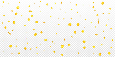 British pound coins falling. Scattered gold GBP