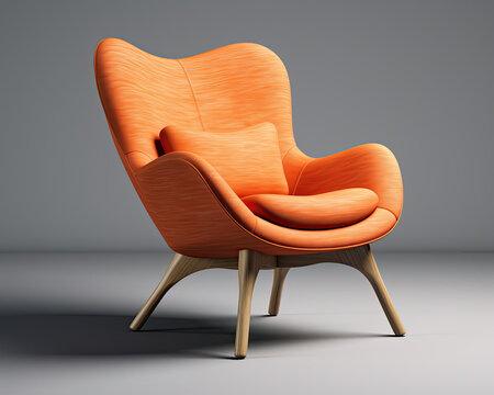 Orange Chair on Gray Floor - Modern Furniture Design in Simple Setting