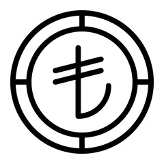Turkish Lira coin icon. Outline Turkish Lira coin vector icon for web design isolated on white background