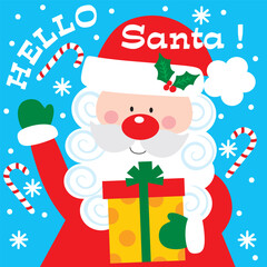 Christmas card with Santa Claus and Gift