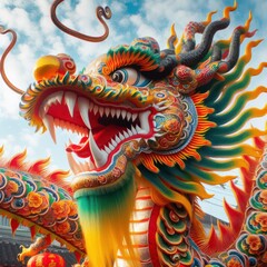 Obraz premium chinese dragon statue in temple
