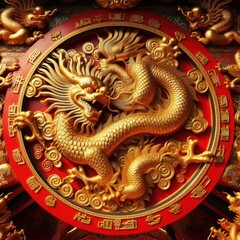 Fototapeta na wymiar golden dragon on red