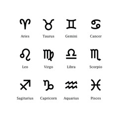 Vector simple style illustration set of black Astrological signs icon