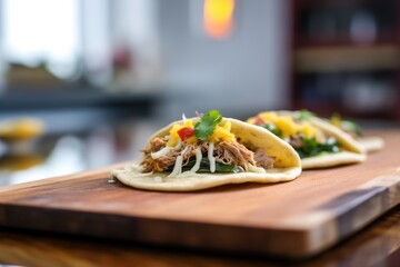 stuffed arepa with melted cheese and pulled pork