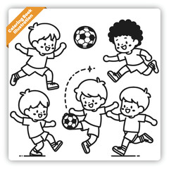 vector coloring page drawing illustration kids playing fotball