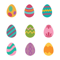 Set of colour easter eggs flat design on white background. Vector illustration