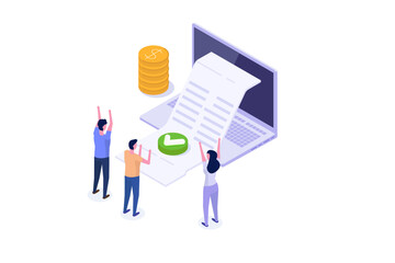 Isometric Approved credit bill, Payment approved concept. Vector illustration.