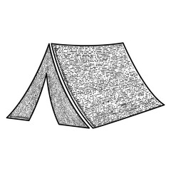 tent vector engraving style hand drawn black and white icon