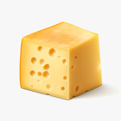 piece of cheese with a square shape on transparent background