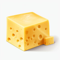 piece of cheese with a square shape on transparent background