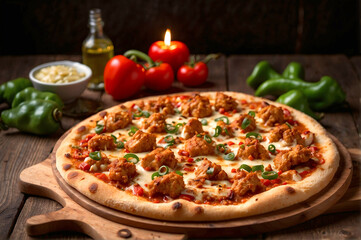 Pizza with chicken and green chillies.