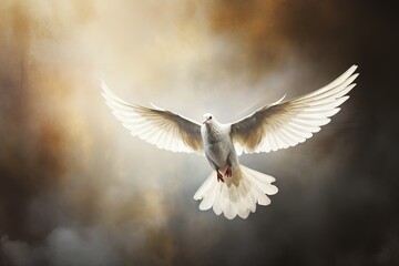 A white dove in flight, completely alone on a transparent background Generative AI