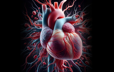 3D rendered human heart. Generative AI
