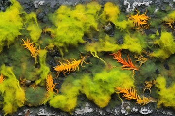 close-up of black brick wall with moss