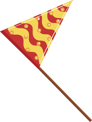 Colorful medieval pennant flag with red and yellow swirls, festival decoration. Renaissance fair vector illustration.